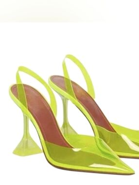 Amina Muaddi Holli Slingback Heels Yellow PVC Pointed Toe Women’s EU‎ 38